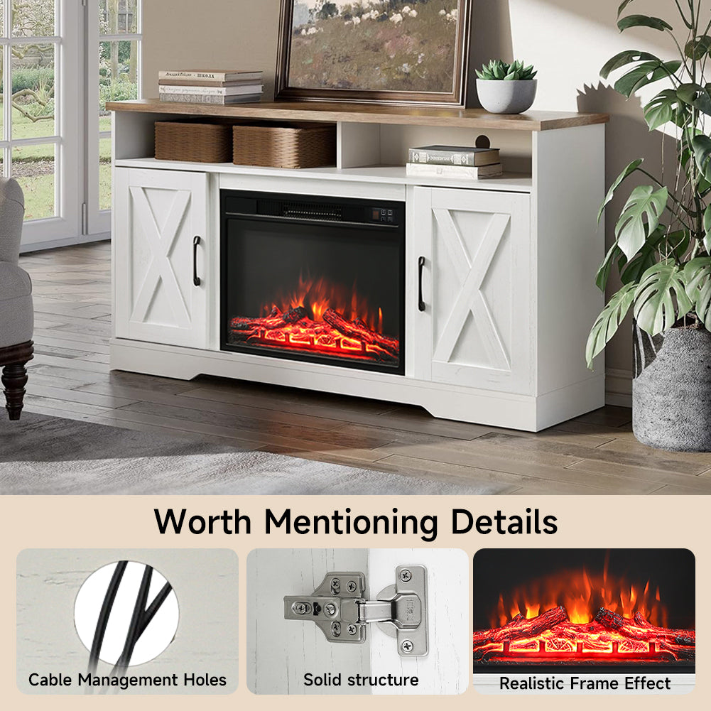 Electric Fireplace Suite, Black Fire With White Tv Stand Surround, Timer & Remote Control
