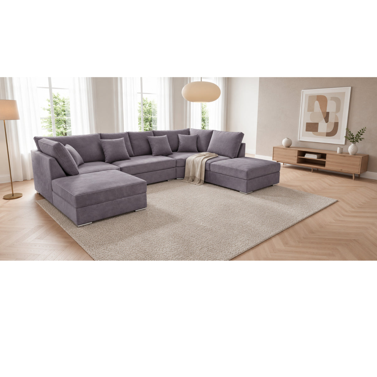 The Chelsea U-shaped Modular Corner Sofa With Deep Seat | 5 Seat | Light Grey