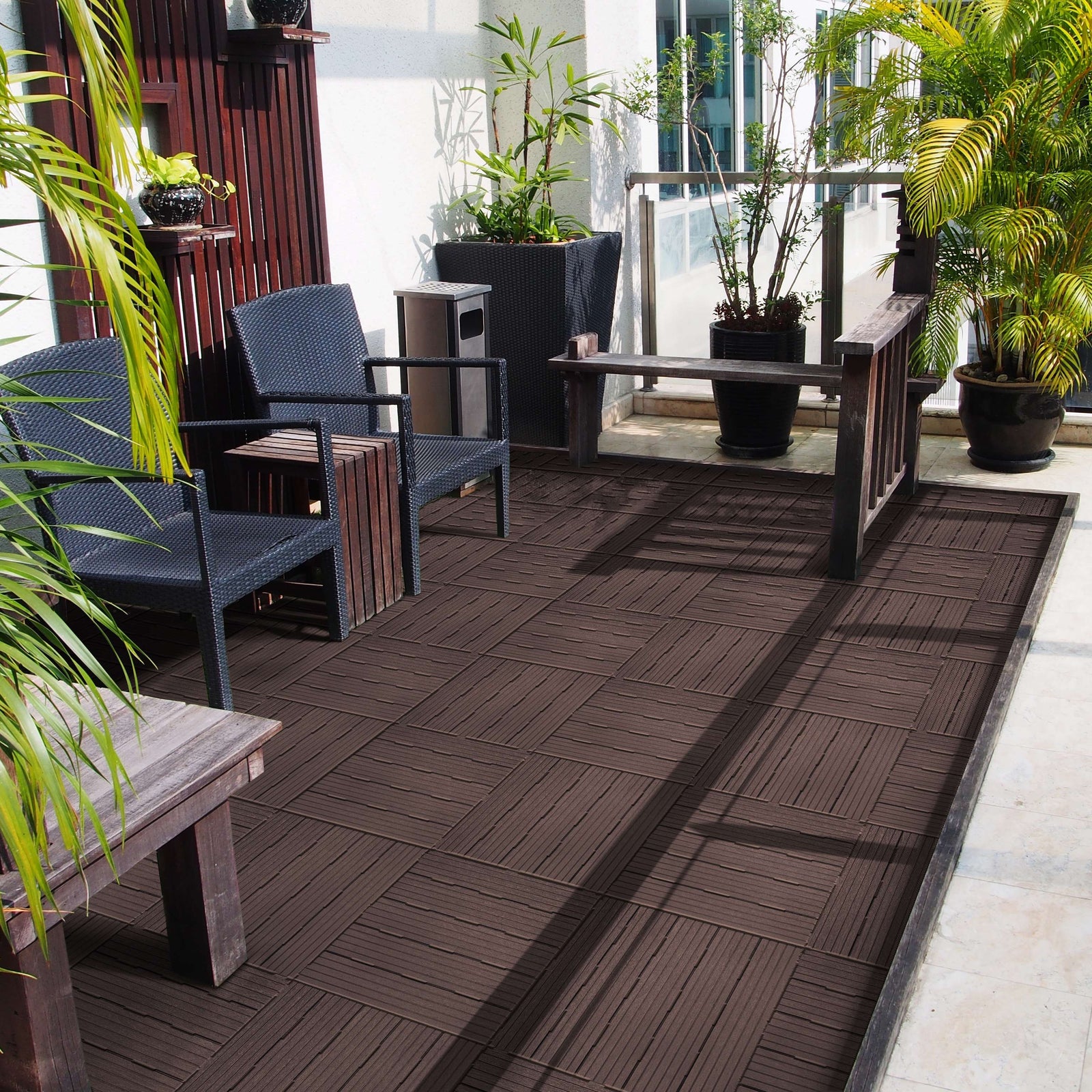 Pack Of 10 Cosmo Garden Patio Cosmopolitan Interlocking Decking Tiles | Brown