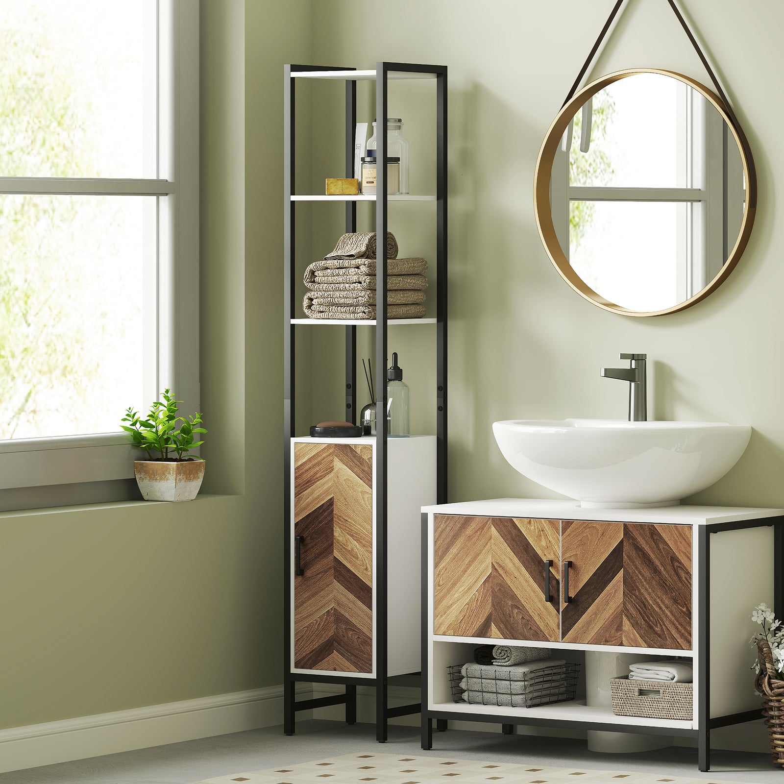 Tall Bathroom Storage Cabinet 3 Shelves 30 X 30 X 170 Cm