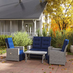 4 Piece Rattan Garden Furniture Set W/ Sofa, Glass Table