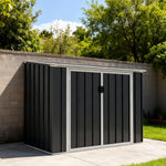 Outdoor Metal Storage Shed For Garbage Bins, Lockable Trash Can Storage With Pent Roof