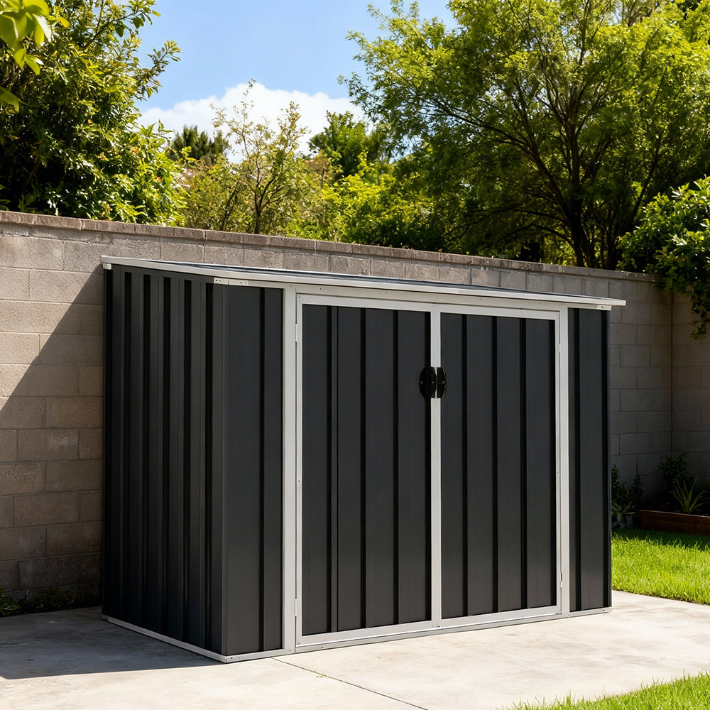 Outdoor Metal Storage Shed For Garbage Bins, Lockable Trash Can Storage With Pent Roof