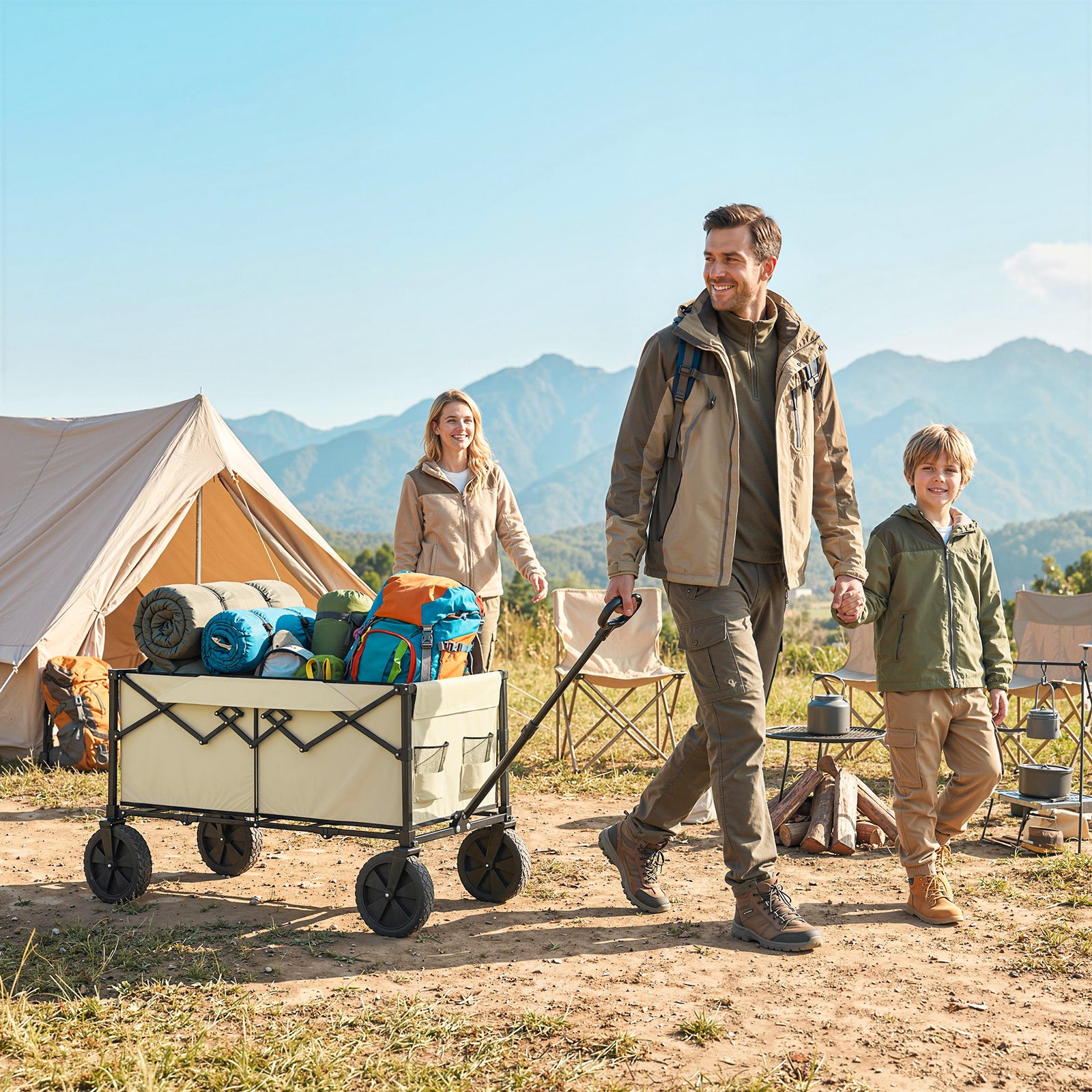 95l Foldable Festival Trolley On Wheels | Khaki