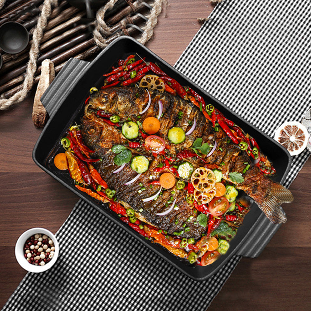 32.5cm W X 23cm D Black Rectangular Cast Iron Baking Pan