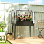 Outsunny Metal Raised Planter With Flip-up Greenhouse, Drainage Hole, Black