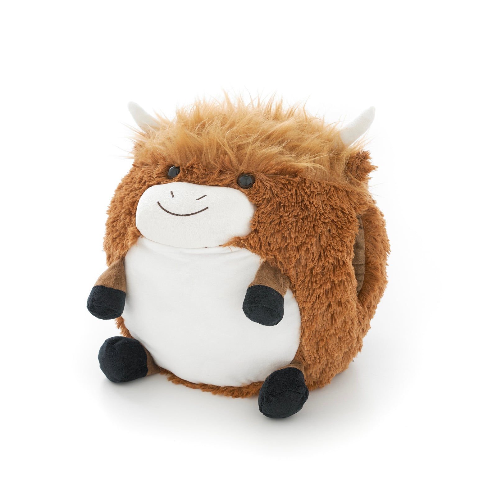 Soft Giant Handwarmer Cozy Plush Highland Cow | 30cm x 30cm | Brown