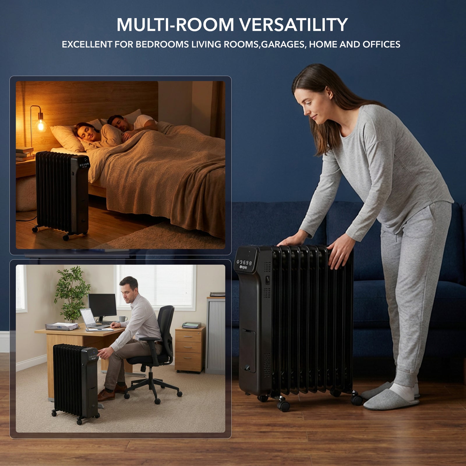 Oil-filled Electric Radiator 2500w With Thermostat, 9 Hour Timer | Black