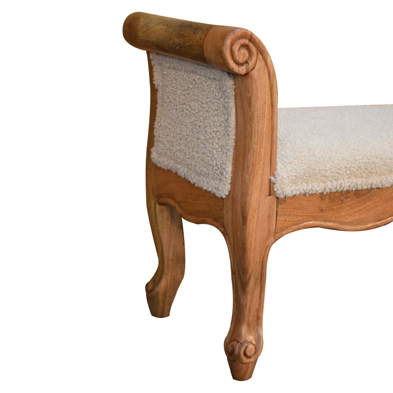 Solid Wood Cream Boucle French Style Bench