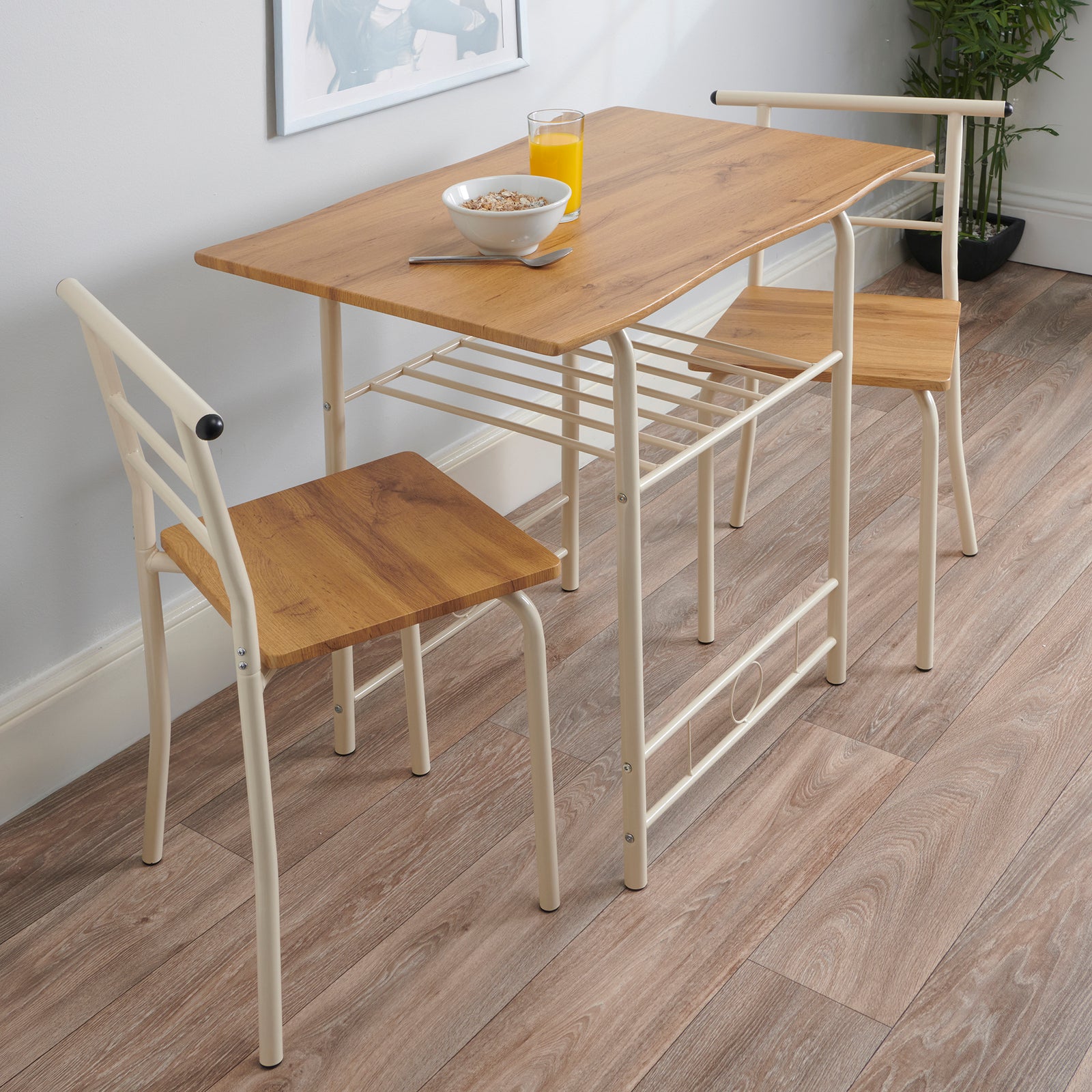 Live Edge Compact Dining Set, Table & 2 Chairs, W80 X D53cm | Buttermilk