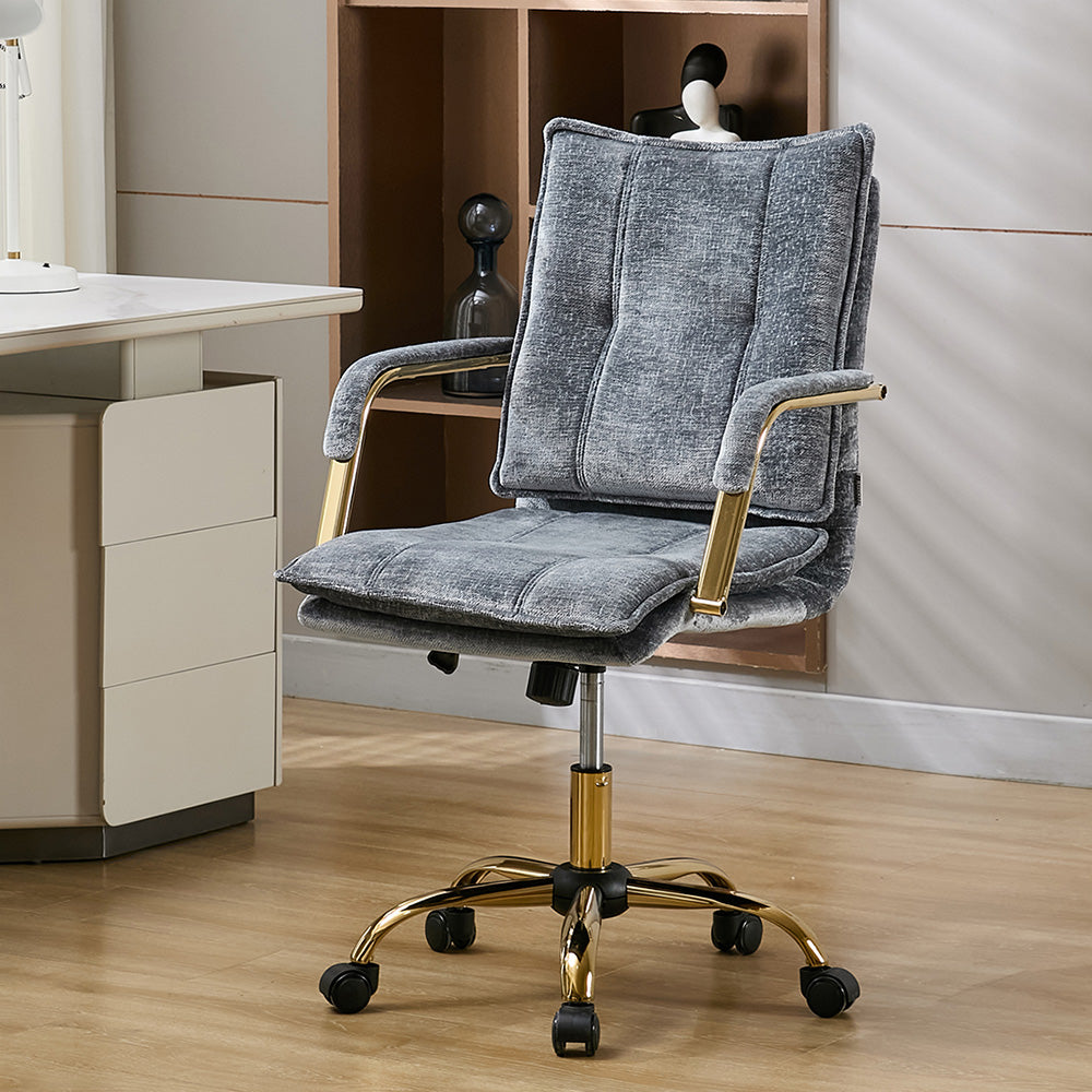 Modern Chenille Upholstered Office Chair With Armrests, Gas Lift Height Adjustment