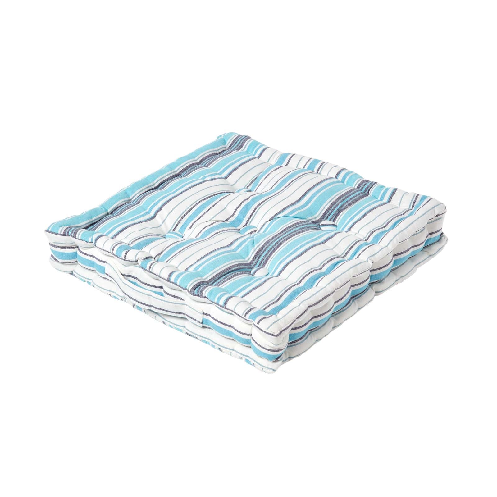 Cotton Striped Floor Cushion | 40cm x 40cm | Blue