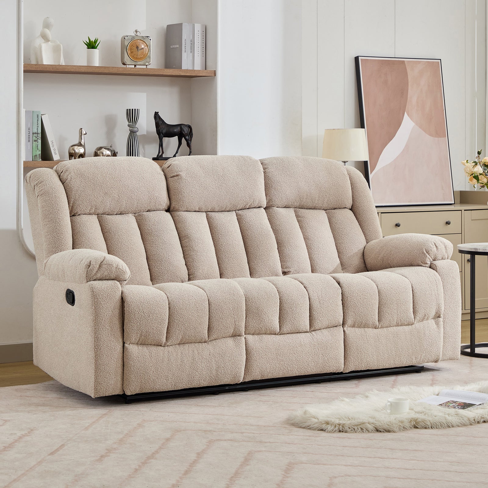 Lovell 3 Seat Manual Recliner Sofa With Central Console | Light Brown