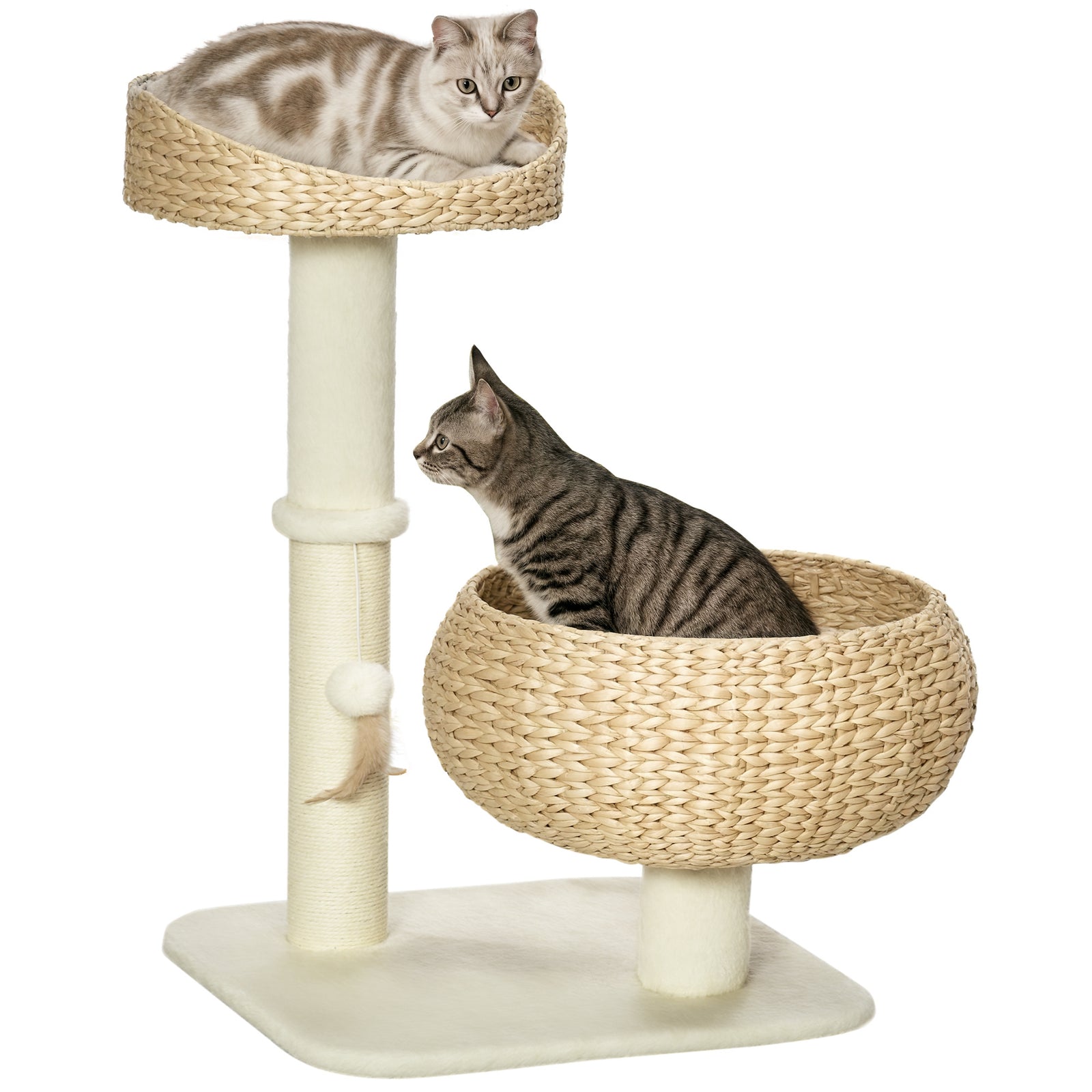 72cm Cat Tree Kitten Tower With 2 Beds Scratching Post Toy Ball, Beige