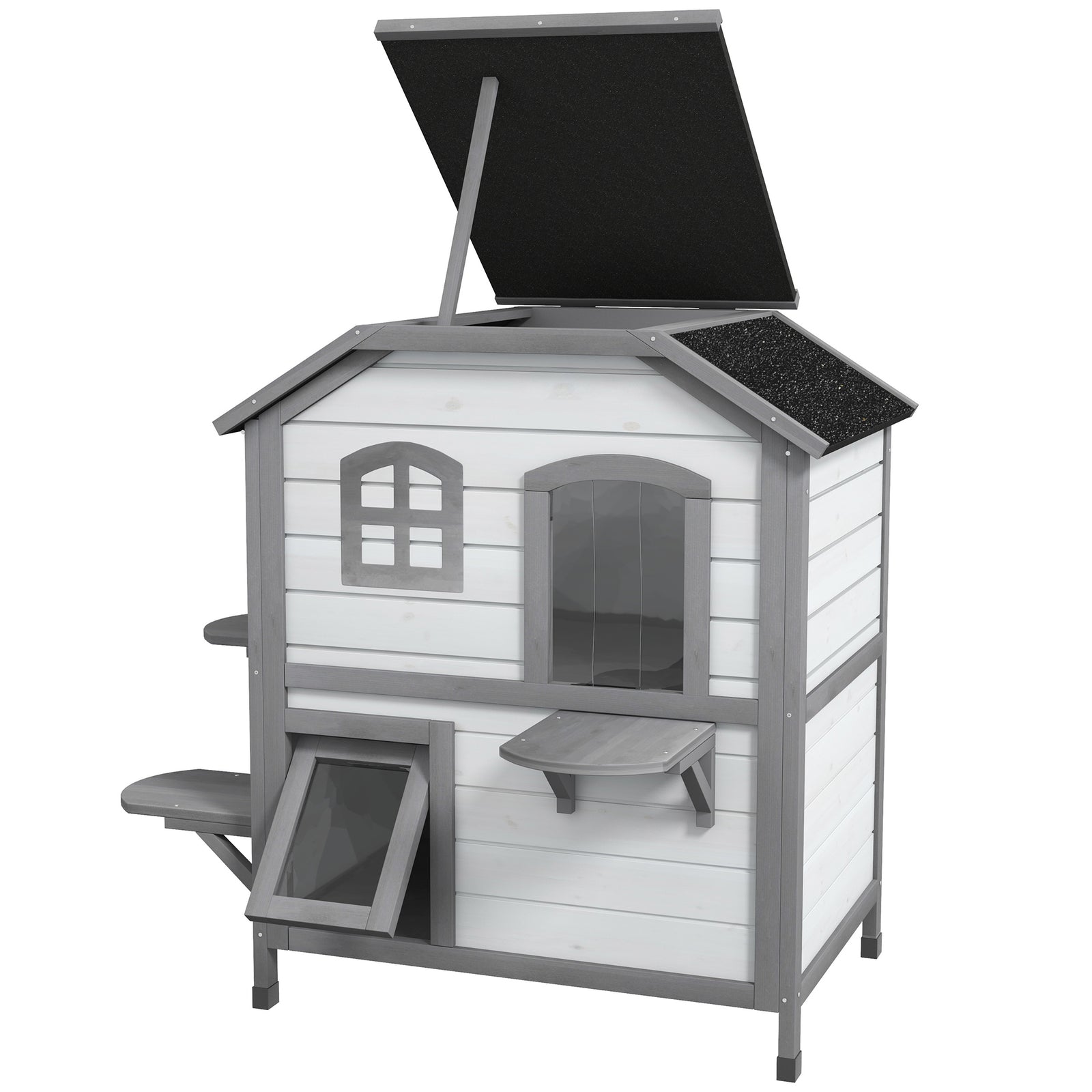 Wooden Cat House Cat Cave Pet Shelter Condos Outdoor | White