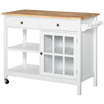 HOMCOM Rolling Kitchen Trolley With Rubber Wood Top