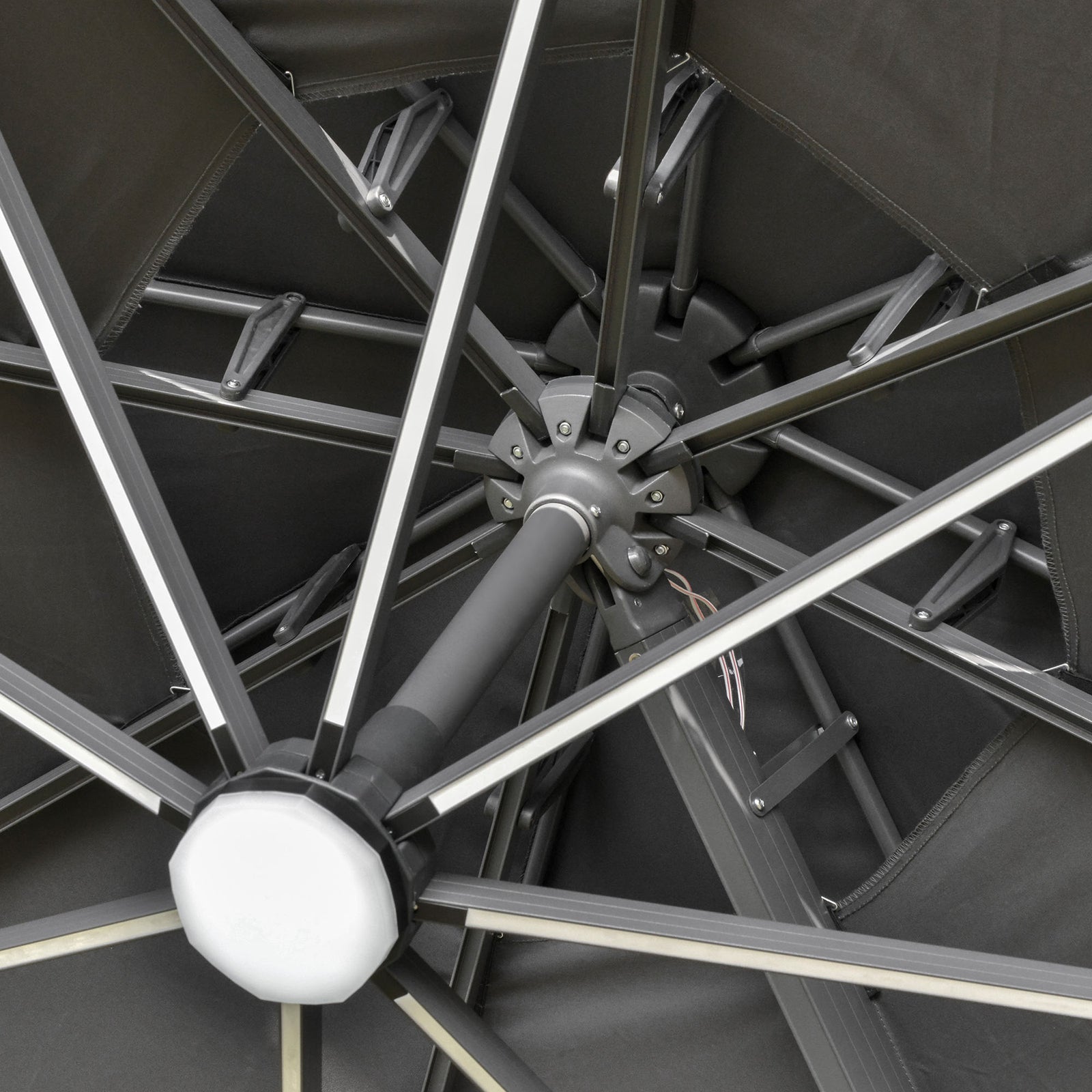 3m Cantilever Parasol W/ Solar Lights & 360° Spin | Dark Gray