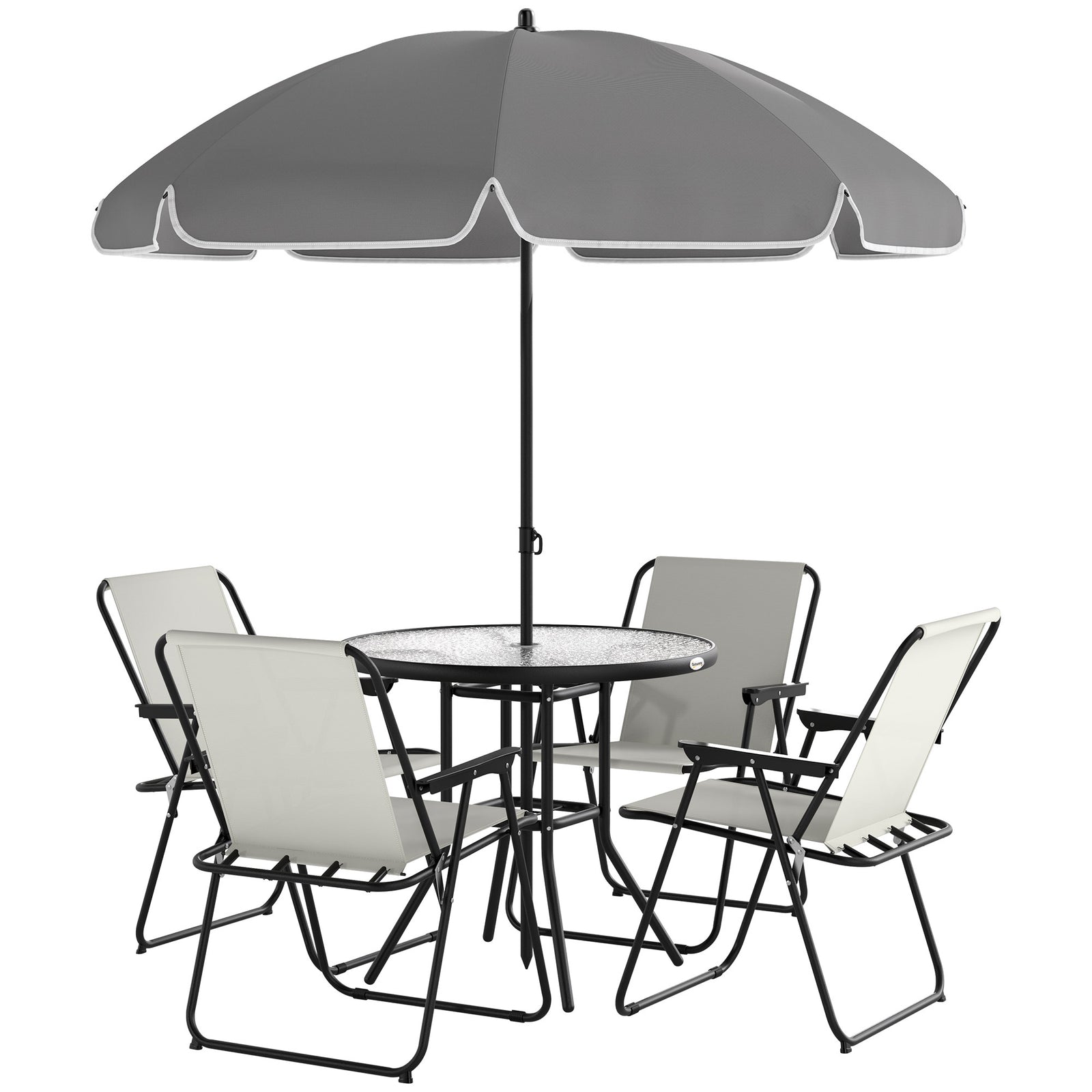 6 Pieces Garden Furniture Set W/ Parasol, Folding Chairs | Cream
