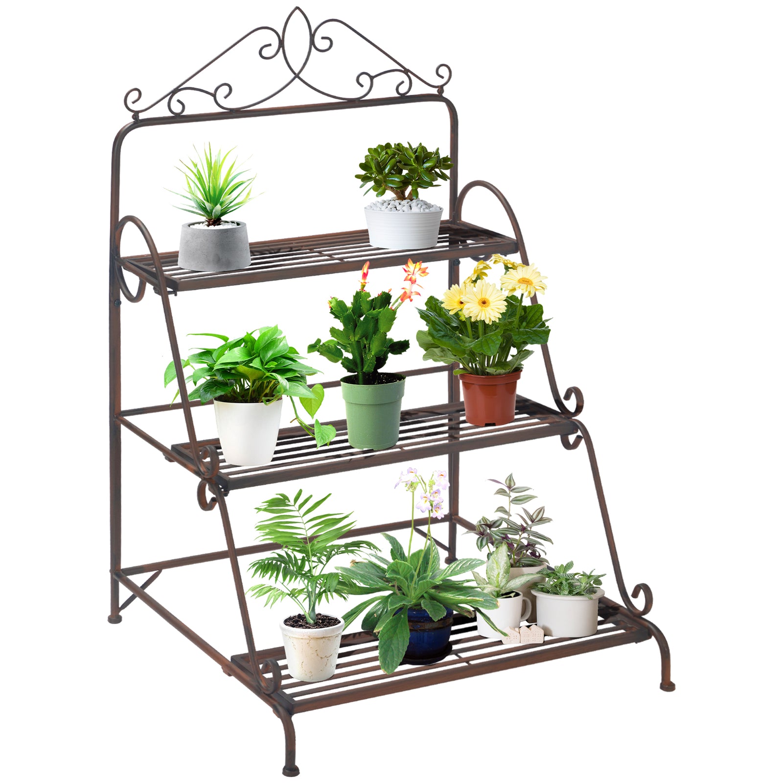 3 Tier Metal Plant Stand, Flower Pot Display Shelf Outdoor