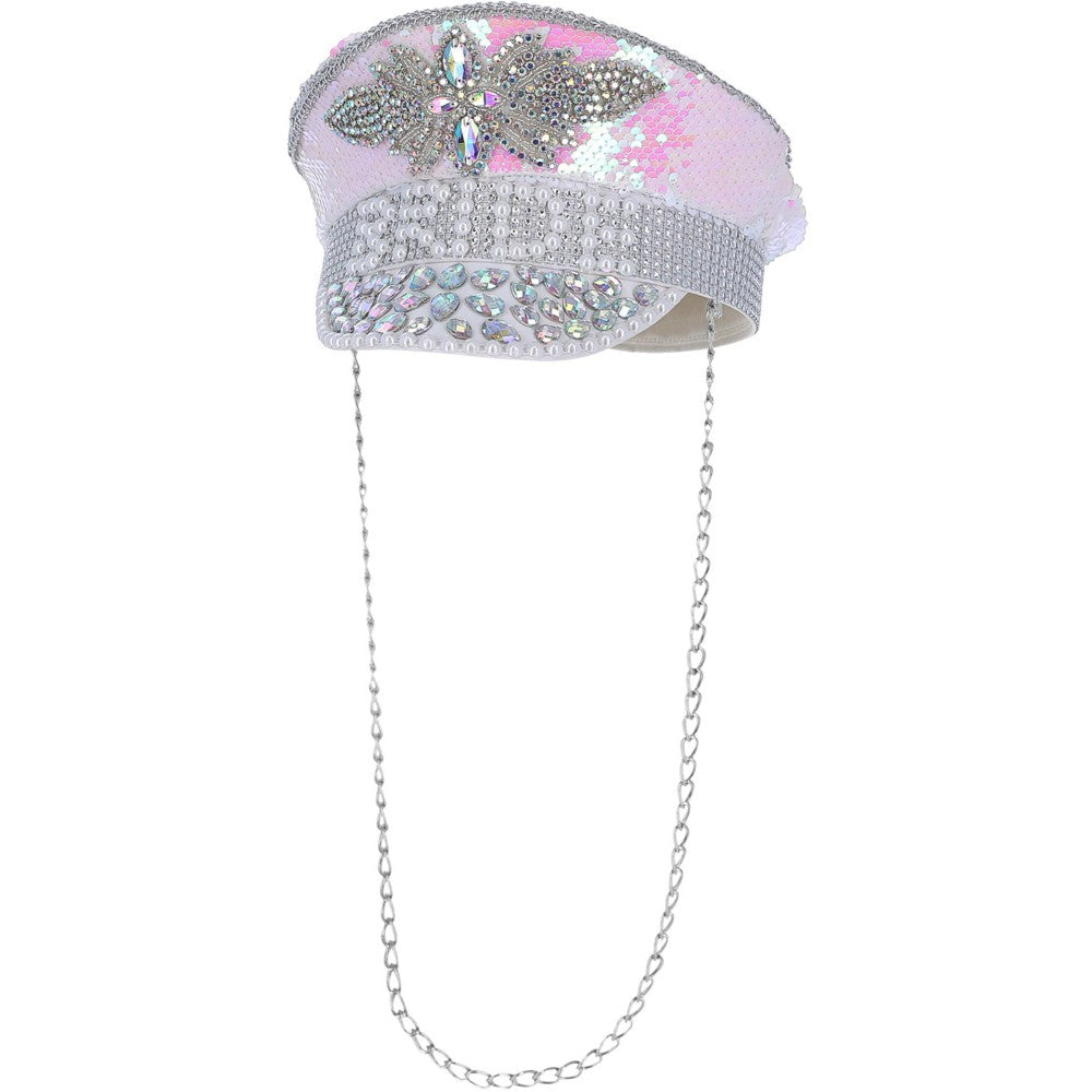 Deluxe Sequin & Pearl Bride Captains Hat
