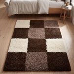 California Checked Shaggy Rug Deep Pile | 80cm x 150cm | Brown