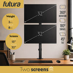 Futura Futura Dual Vertical Monitor Stand 13 To 32 Inch Height Adjustable Clamp Mount Supports 8kg Each