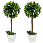 Set Of 2 60cm Potted Artificial Ball Tree With Lavender | Set of 2 | White