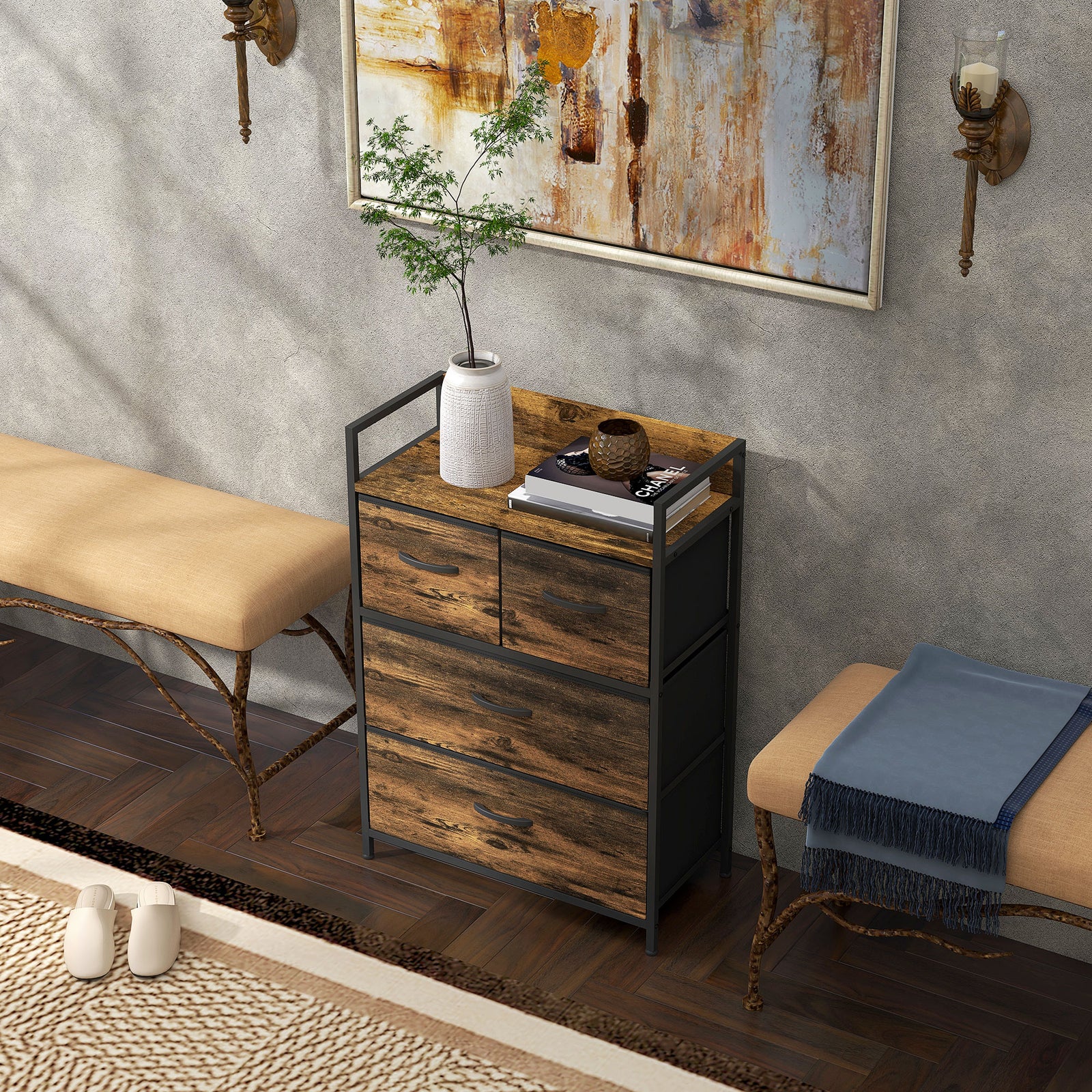 Bedroom Chest Of Drawers 4/5/6/7 Drawer Dresser W/ Shelf | Small | Brown