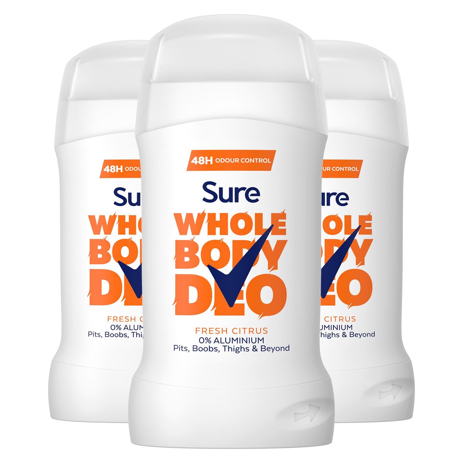 Women Whole Body Deodorant Stick Fresh Citrus Aluminium Free 50ml, 3 Pack