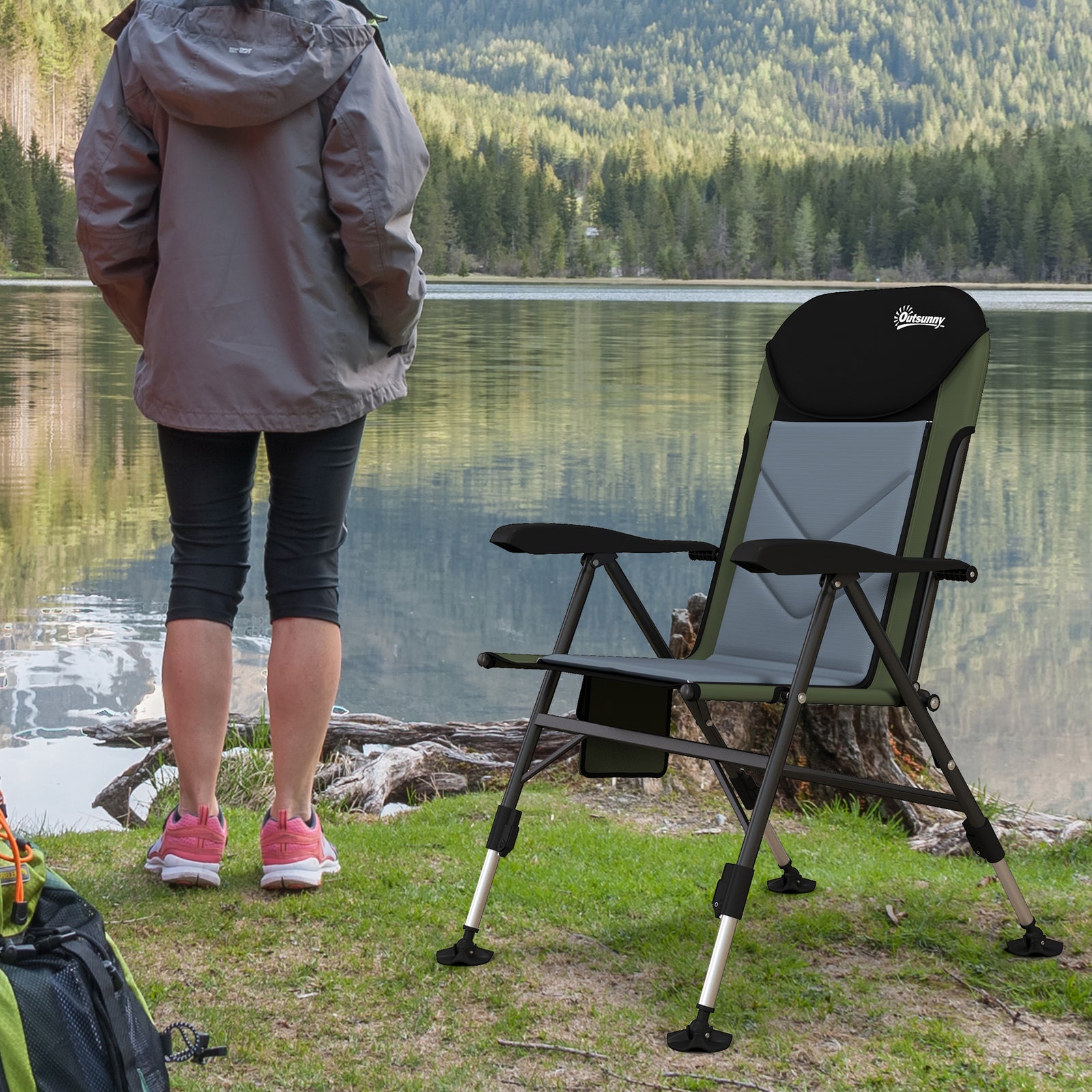 Portable Fishing Chair W/ Reclining Backrest Adjustable Leg