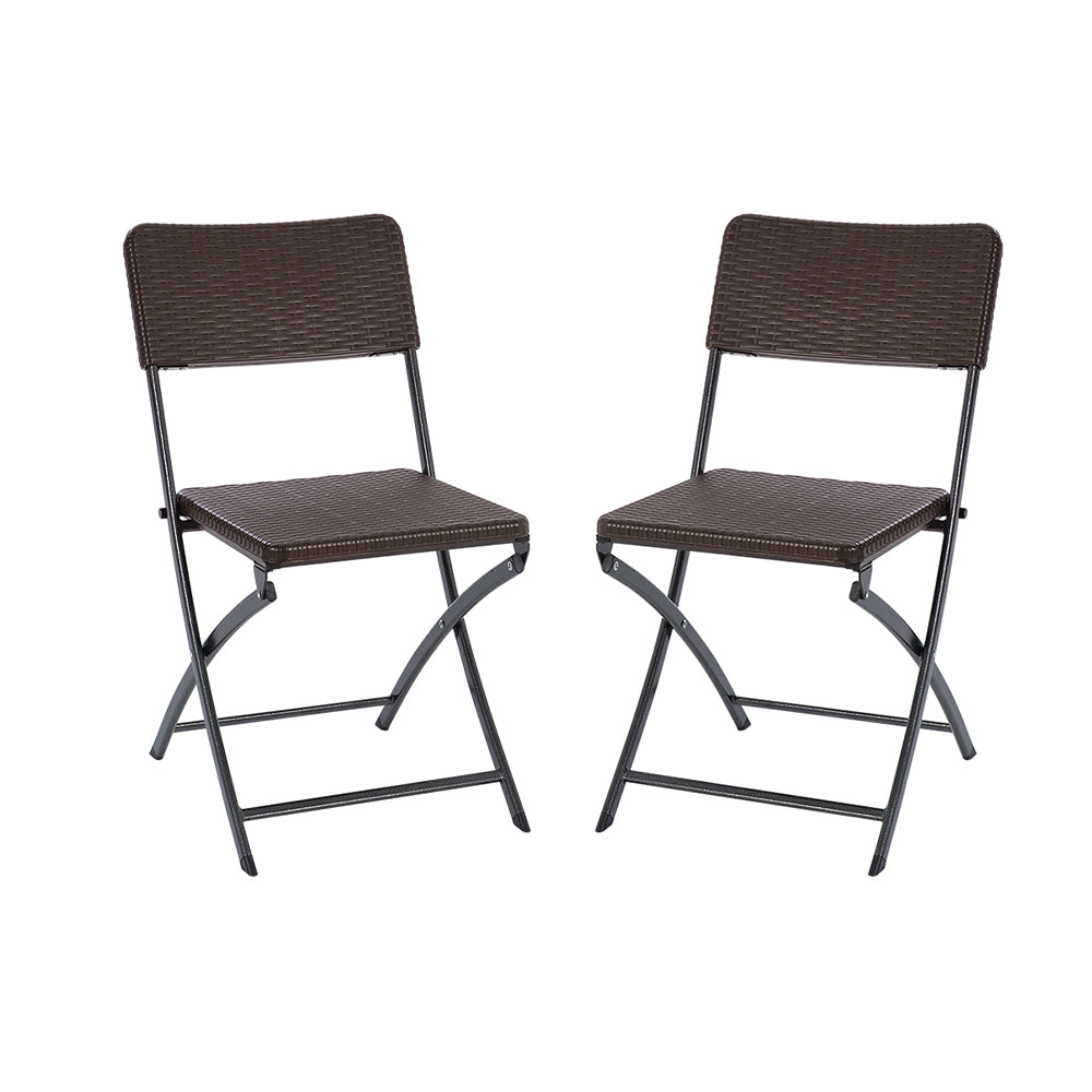 Set Of 2 Outdoor Rattan Plastic Folding Chairs Black/brown | One Size | Brown