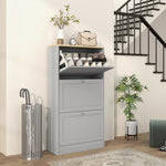 Narrow Shoe Cabinet With 3 Flip Drawers For 18 Pairs Of Shoes Grey