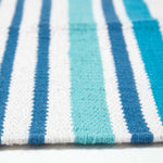 Modern Blue Scandinavian Style Striped Cotton Rug | 120cm x 180cm | Aqua