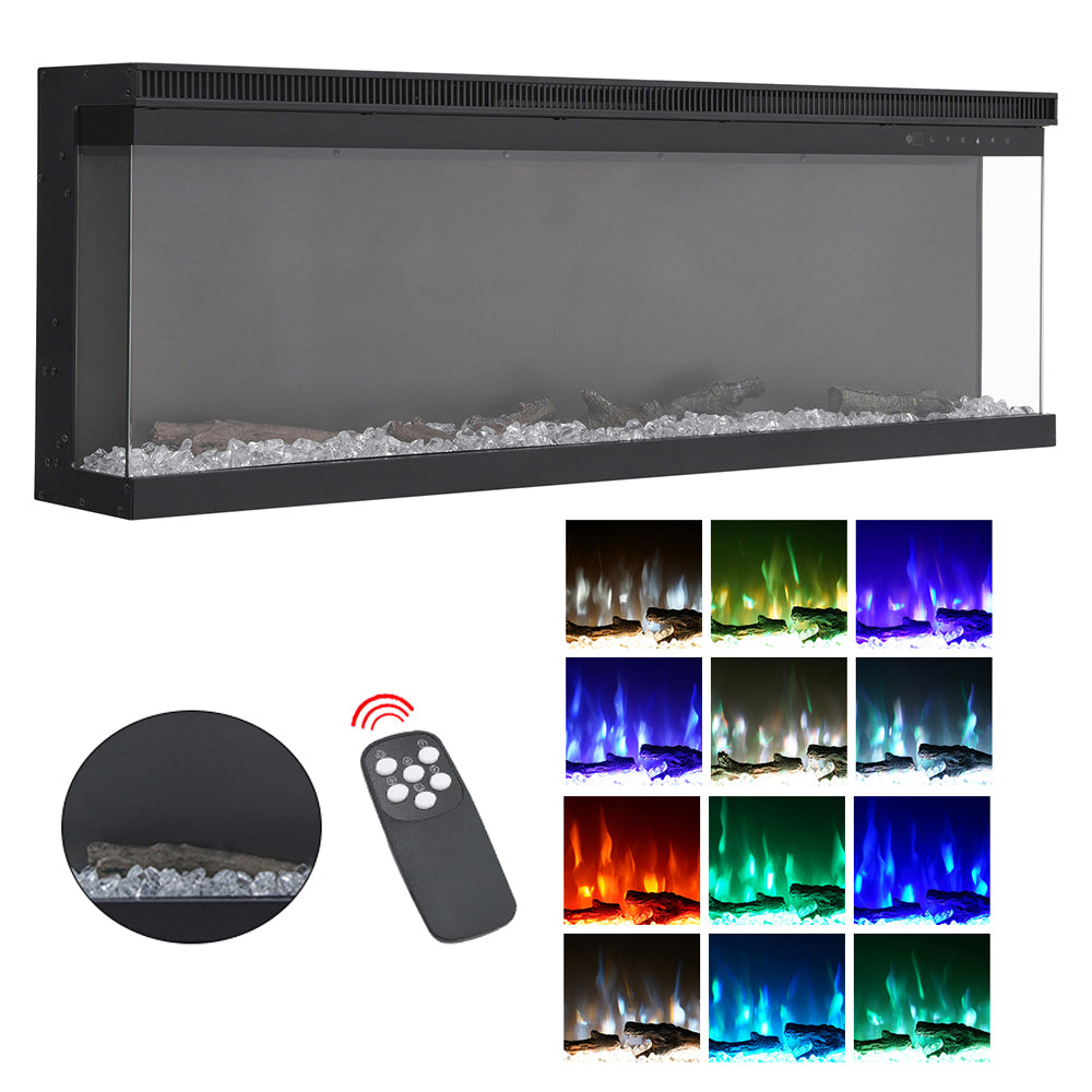100''recessed & Freestanding Electric Fireplace – 12 Led Flame Colors, 900w/1800w Heat Settings, Touch Screen & Remote With Thermostat & Timer