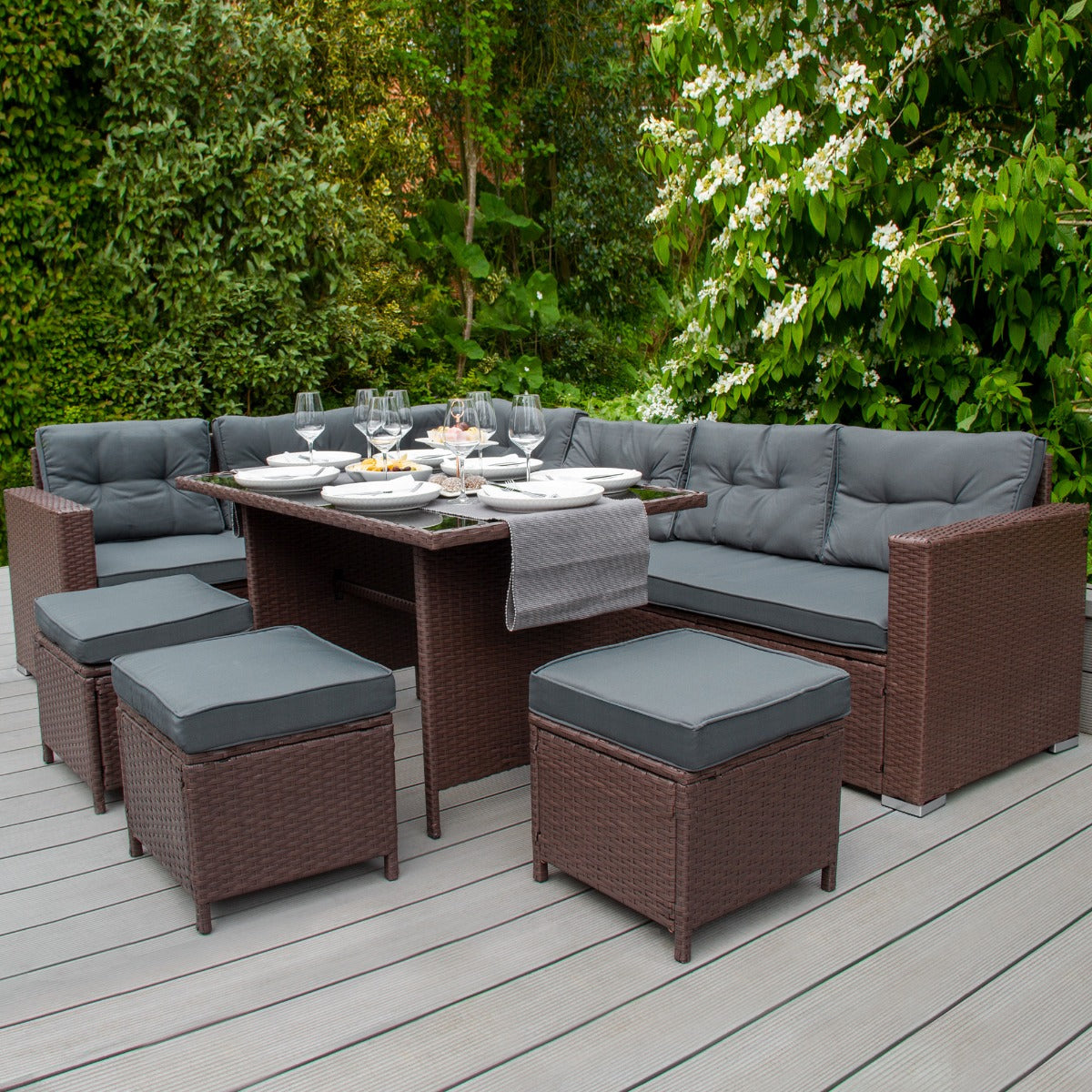 Rattan Corner Set & Cushion Storage Box | Brown