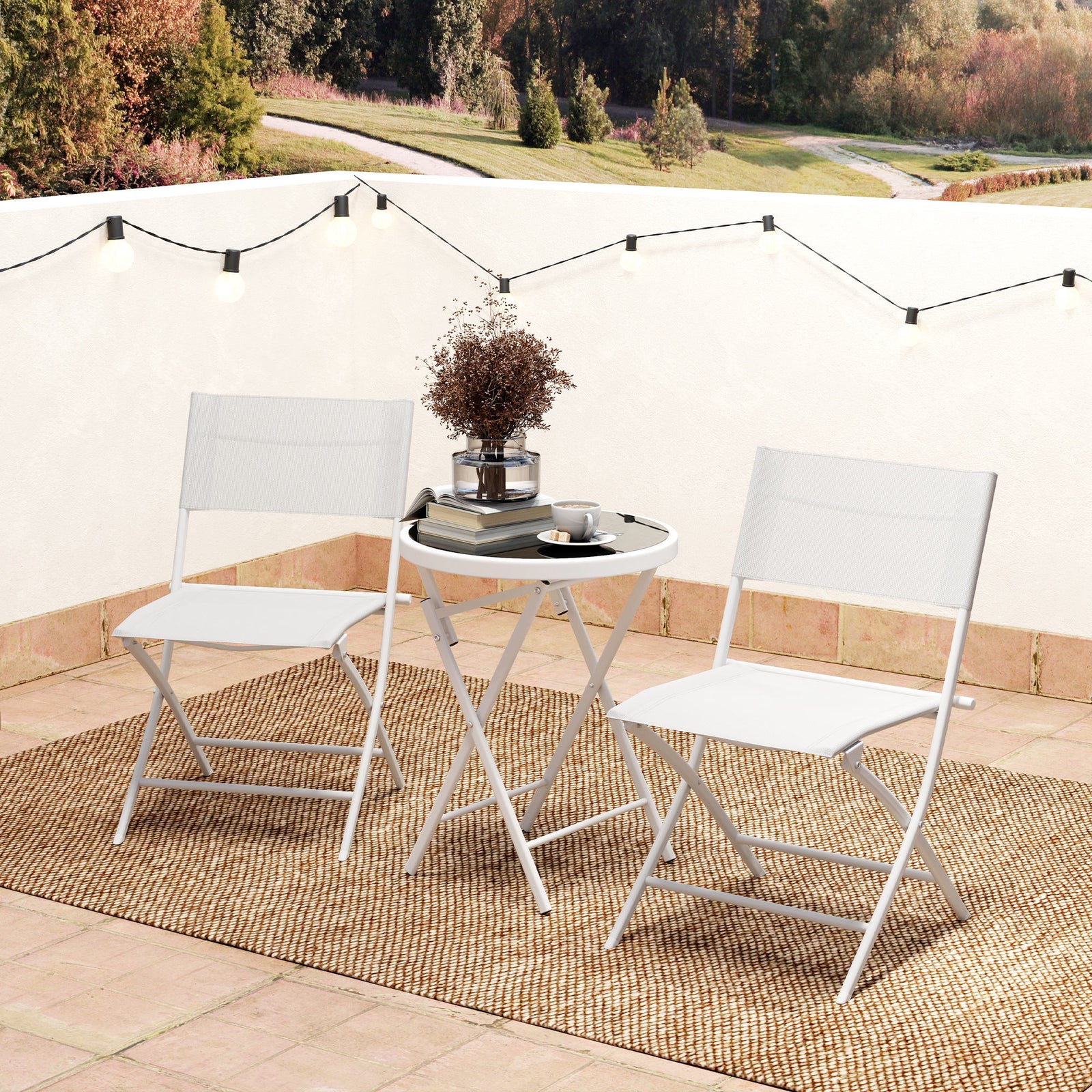 3 Pieces Outdoor Bistro Set, Glass Top Table And Chairs