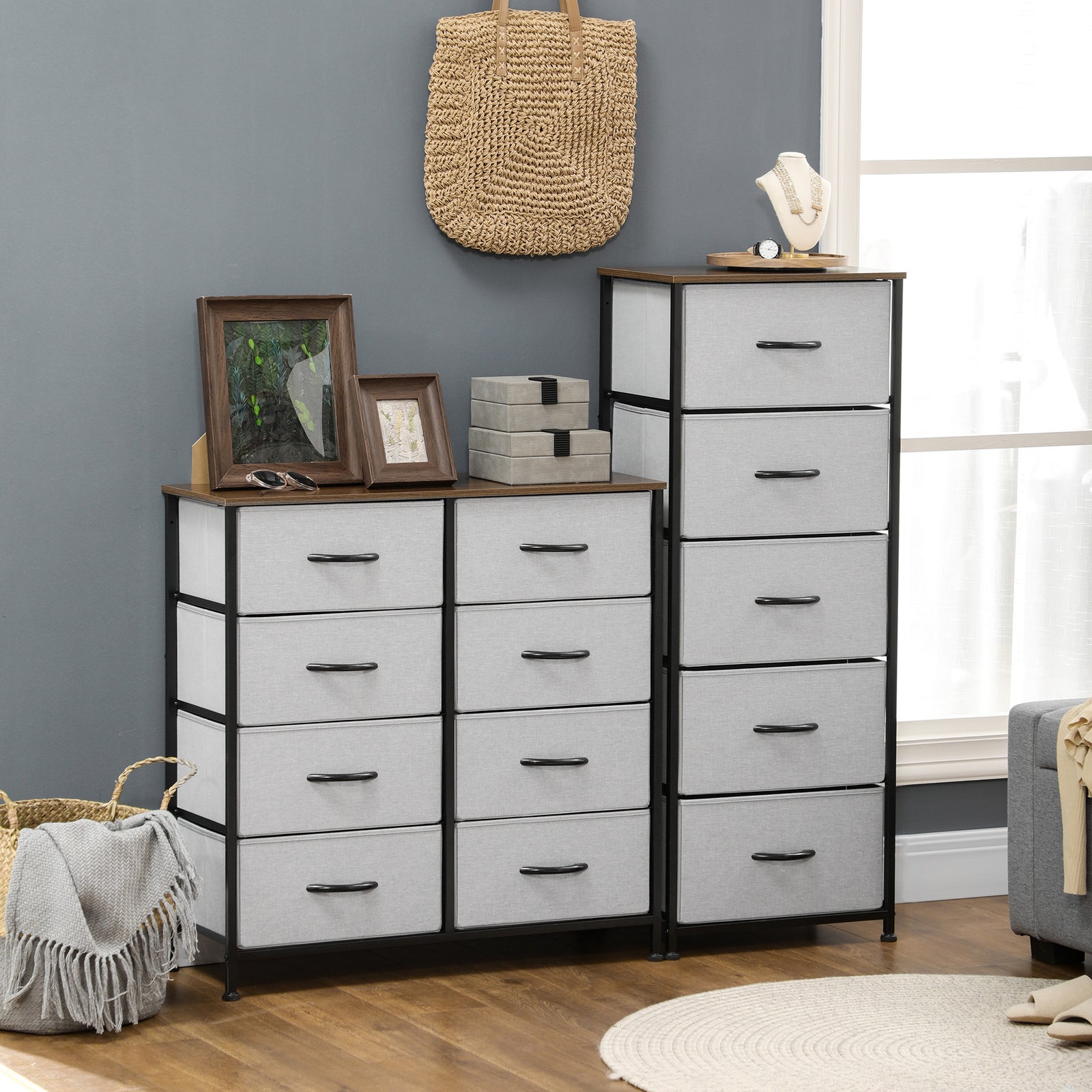 6/8 Drawer Fabric Chest Of Drawers W/ Wooden Top For Closet | Large