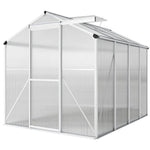 Polycarbonate Greenhouse– Aluminum Frame Walk-in Greenhouse With Sliding Door & Ventilation Window For Plants & Flowers, White, 8 x 6ft