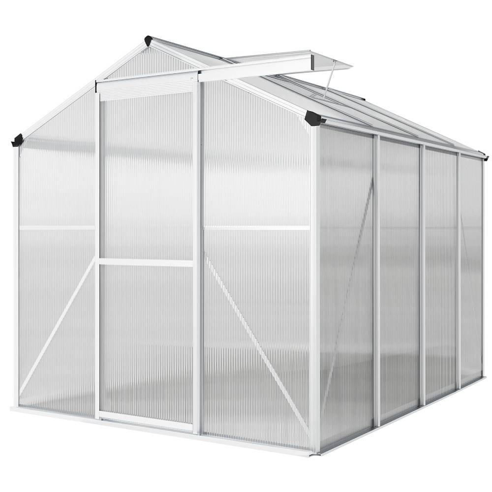 Polycarbonate Greenhouse– Aluminum Frame Walk-in Greenhouse With Sliding Door & Ventilation Window For Plants & Flowers, White, 8 x 6ft