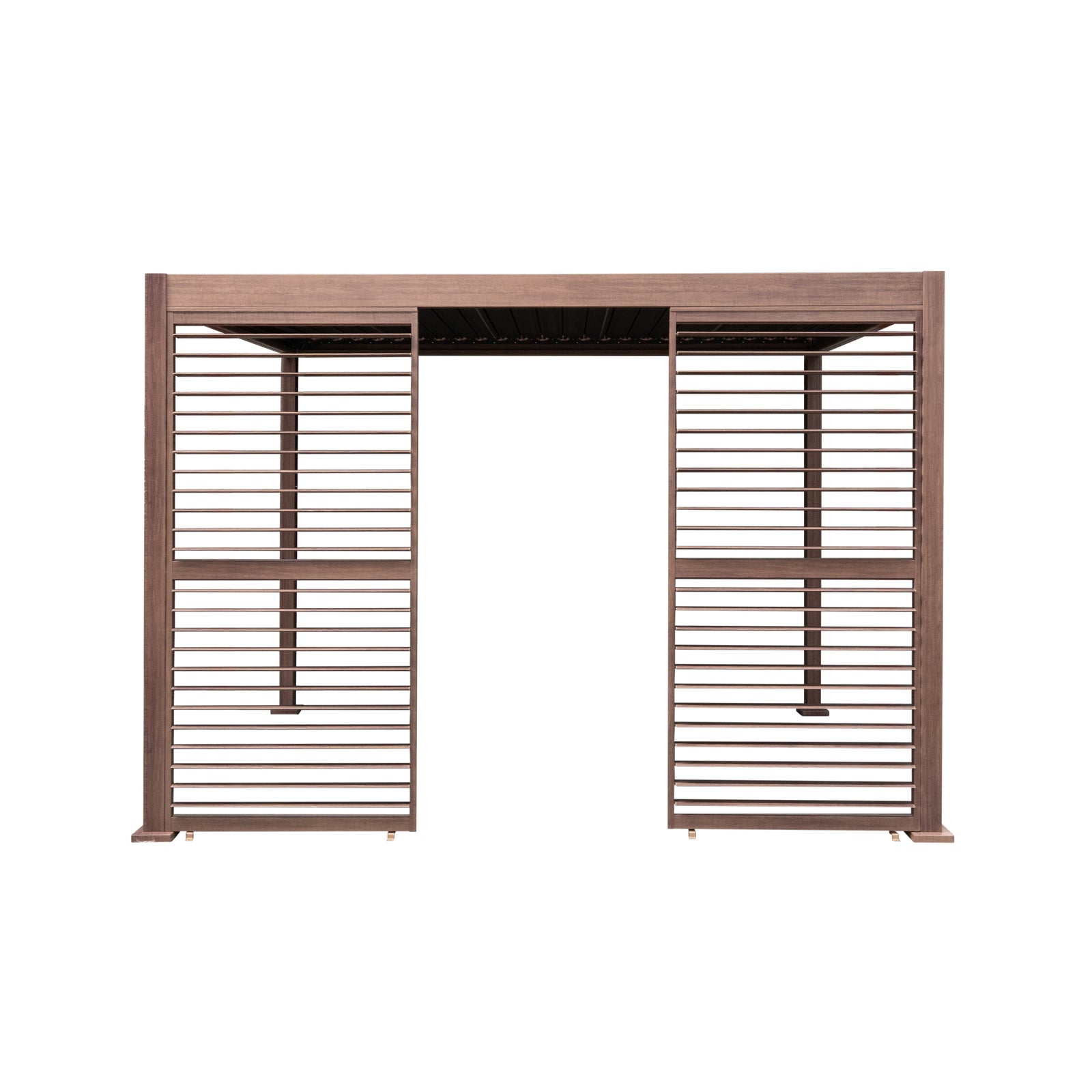 Wood Effect Aluminium Pergola With 2 Louvre Panels | 3m x 3m | Brown