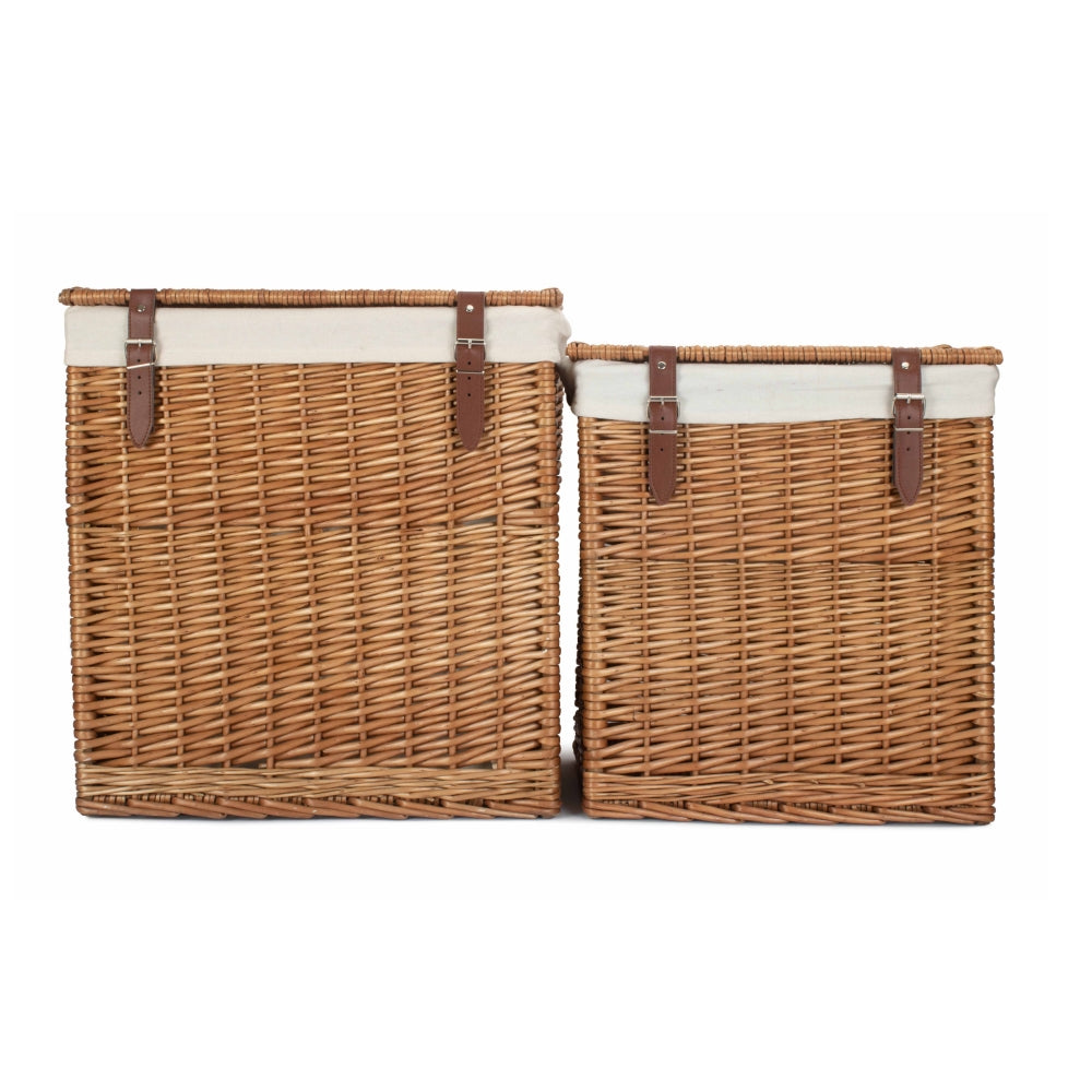 White Cotton Lined Boutique Double Steamed Laundry Baskets | Set-of-2 | Brown