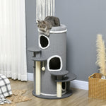 Barrel Shaped Cat Tree For Indoor Cats With Sisal Scratching Posts, Grey