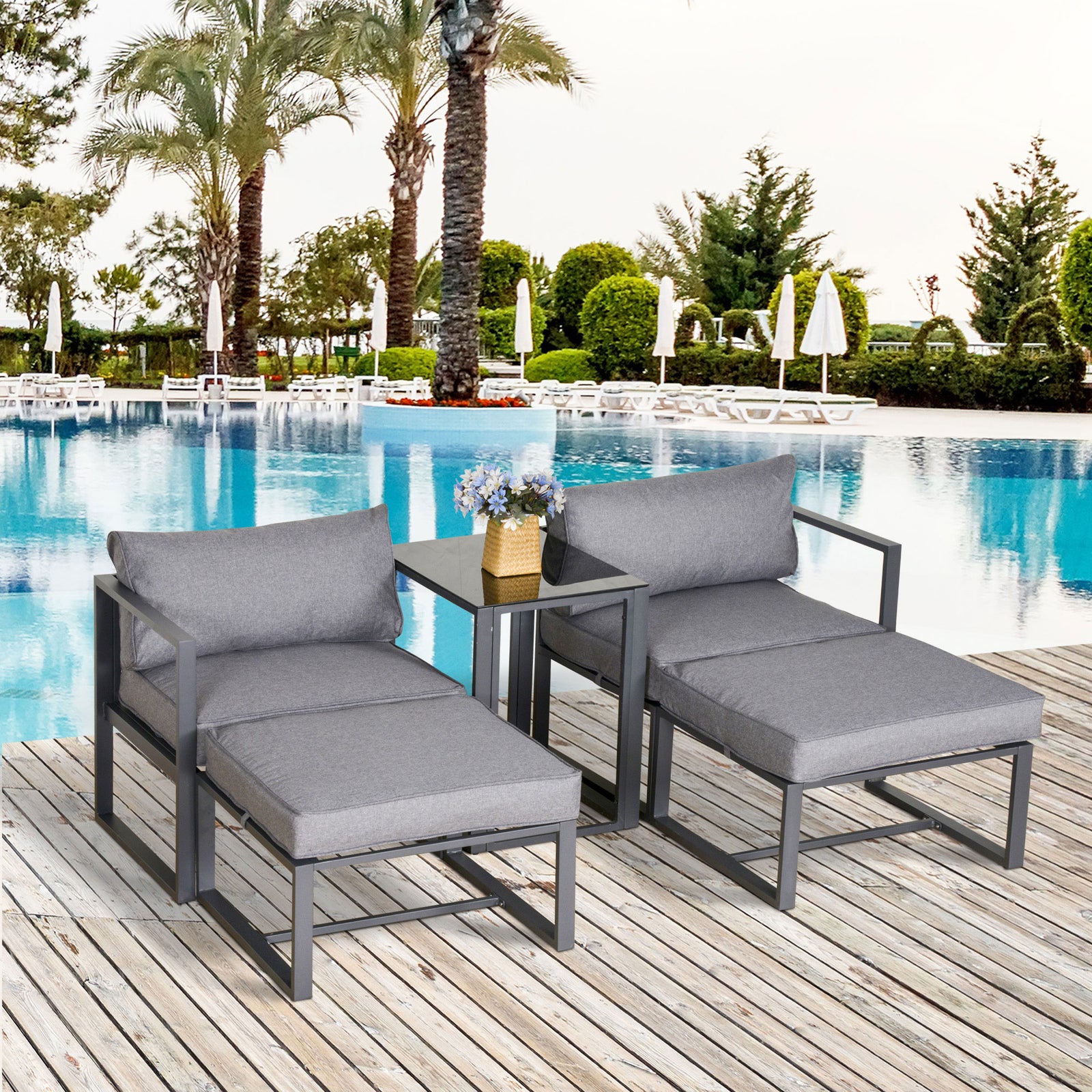 5 Piece Garden Conversation Set Footstools & Table