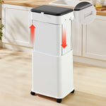 20l Adjustable Height Trash Bin With Flip-top Lid, Sealed Odour Control, And Omni-directional Wheels, White