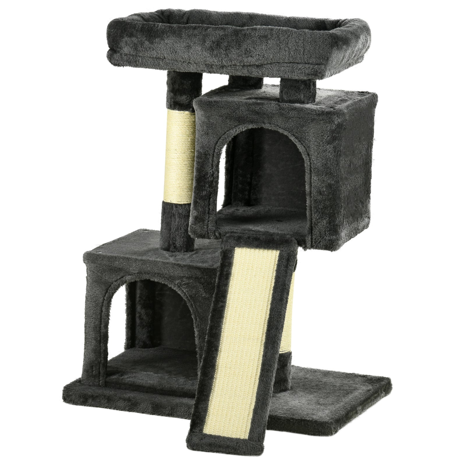 Cat Rest & Play Activity Tree W/ 2 House Perch Scratching Post | Black