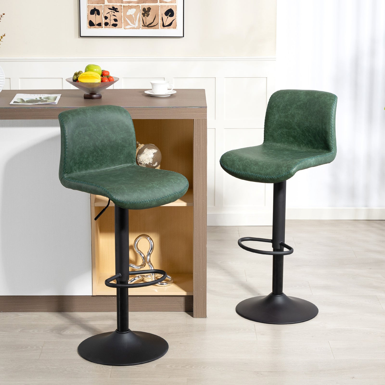 Barstools Set Of 2, Dining Stools With Backrest And Footrest | Green