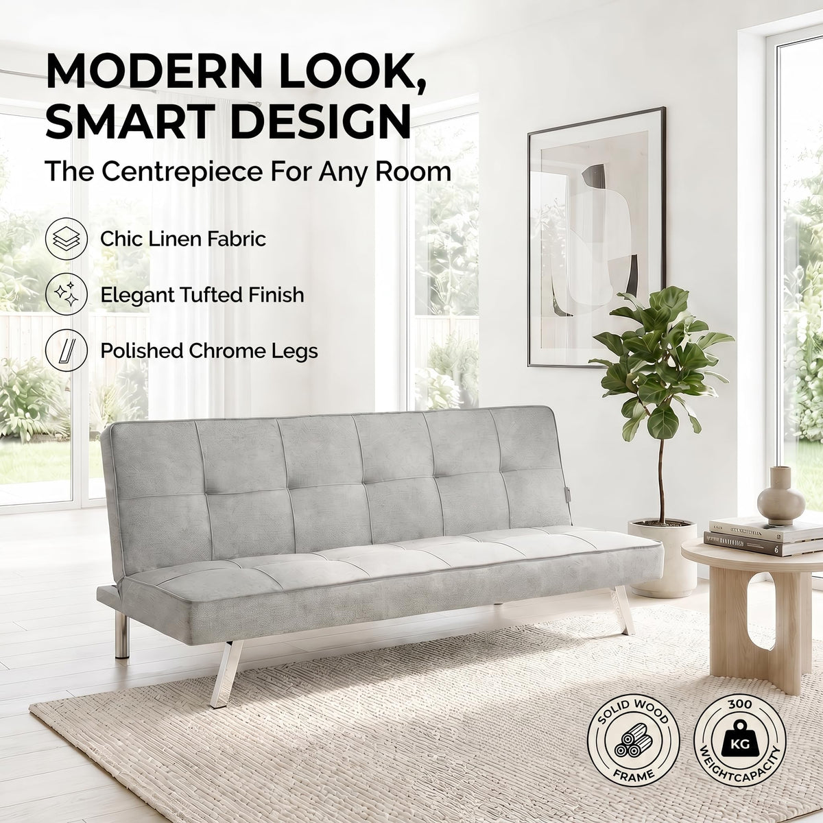 Britney Linen Sofa Bed 3 Seater | Grey