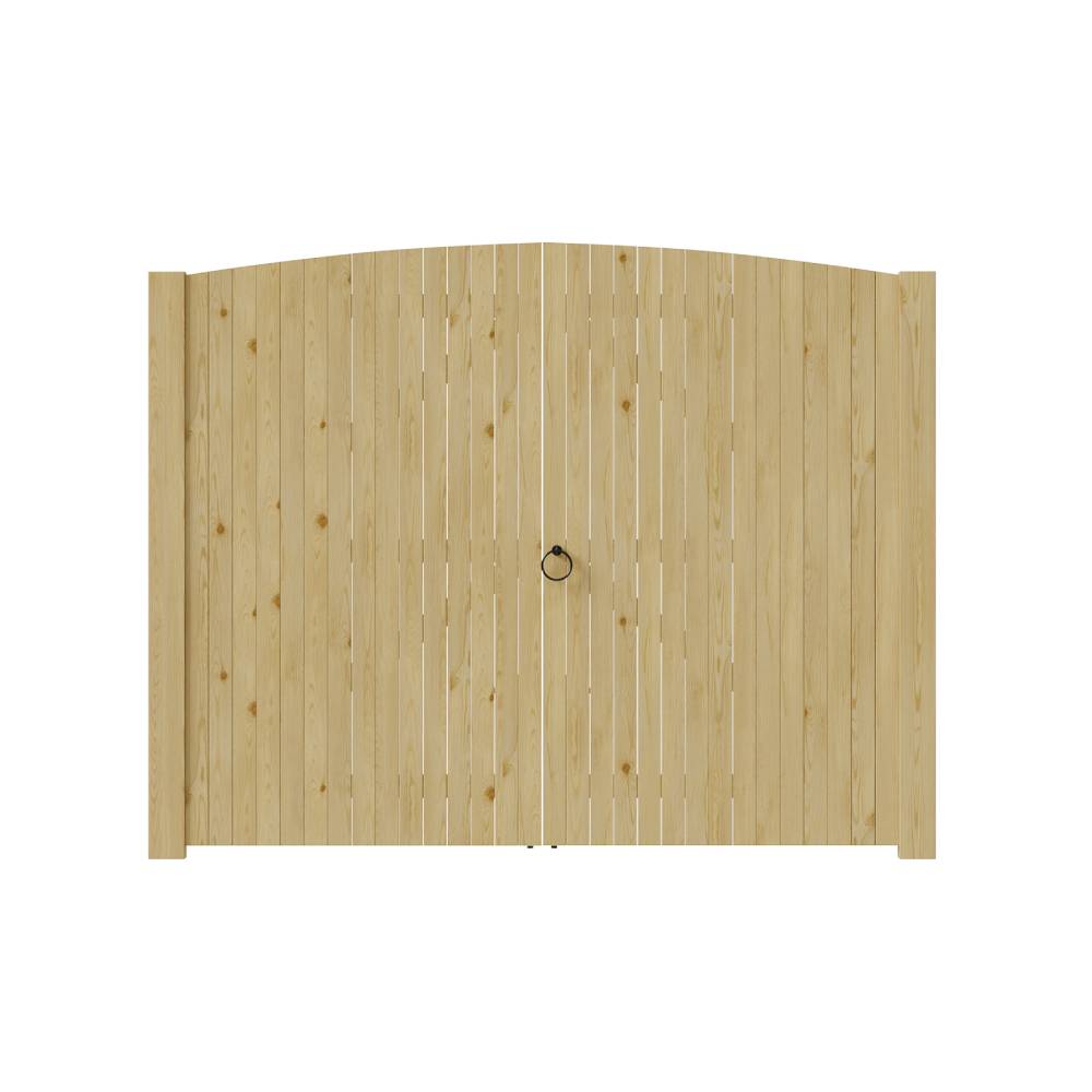 Heavy-duty Solid Spruce Wood Arched Double Door Gate With Clear Varnish Finish, Weather-resistant,hardware Kit Included – Outdoor Use | Small