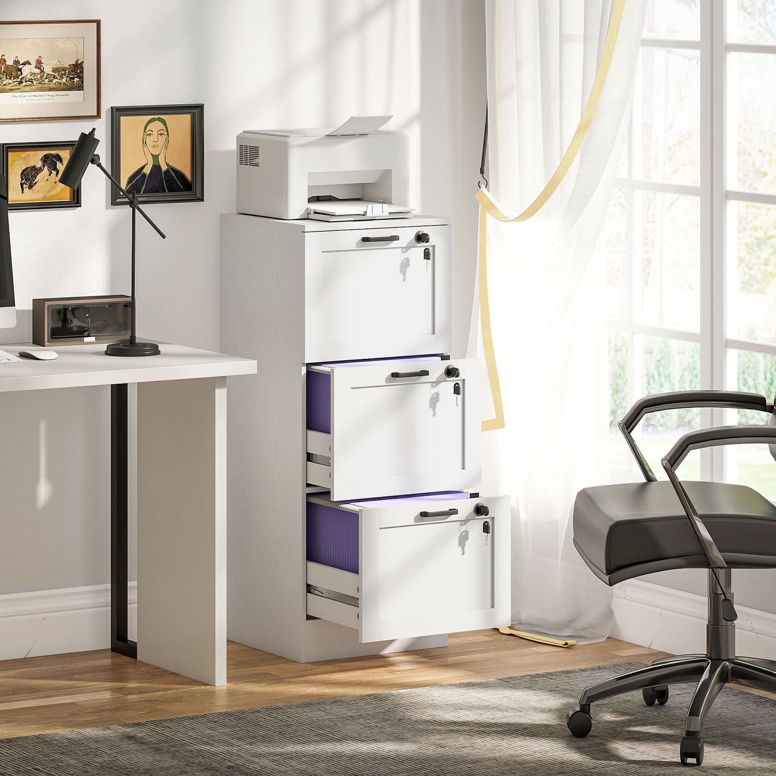 3-drawer File Cabinet, Lockable Filing Cabinet For A4 Letter, White