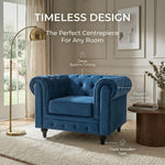 Chesterfield Scroll Arm Velvet Sofa 1 Seater | Navy Blue